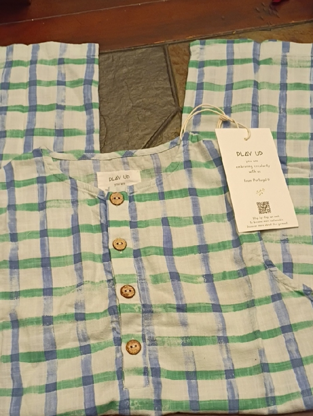 Play Up Blue & Green Plaid Button Front Romper